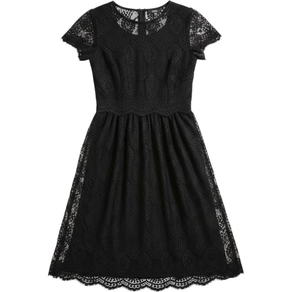 Sheer Lace Midi Dress Women S Black Floral Scalloped Short Sleeve Goth Witchy